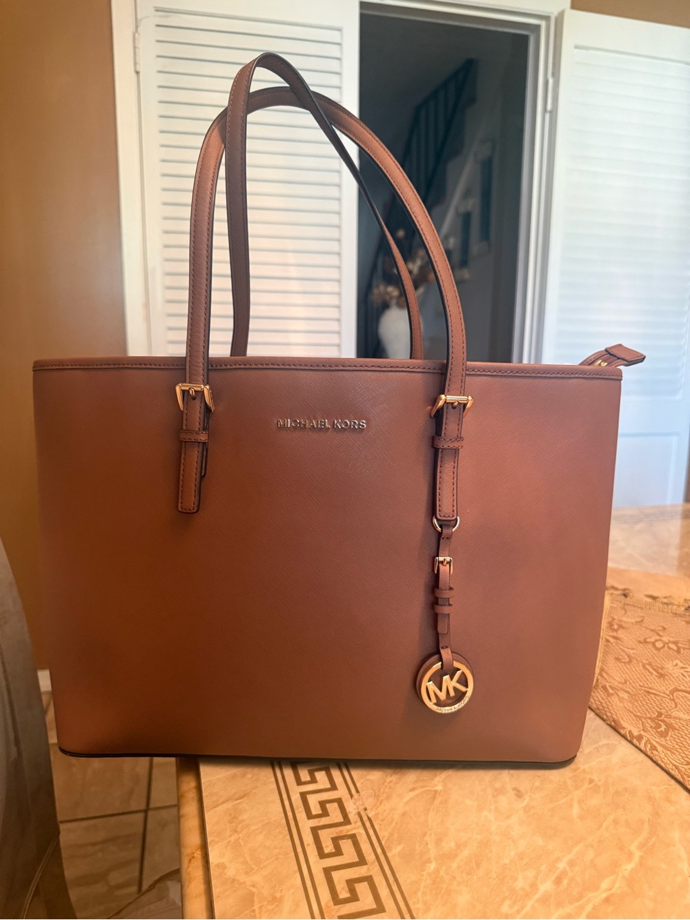Michael Kors Cognac Saffiano Leather Tote with MK Charm